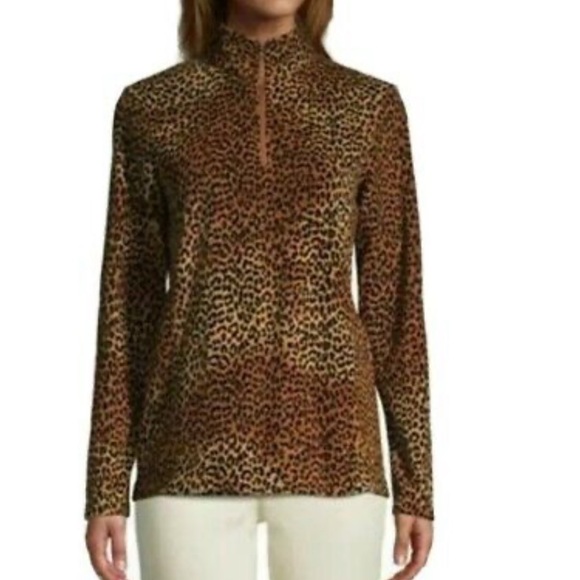 Lands' End Tops - LANDS' END Half Zip Pullover Fleece Brown/Black Leopard S